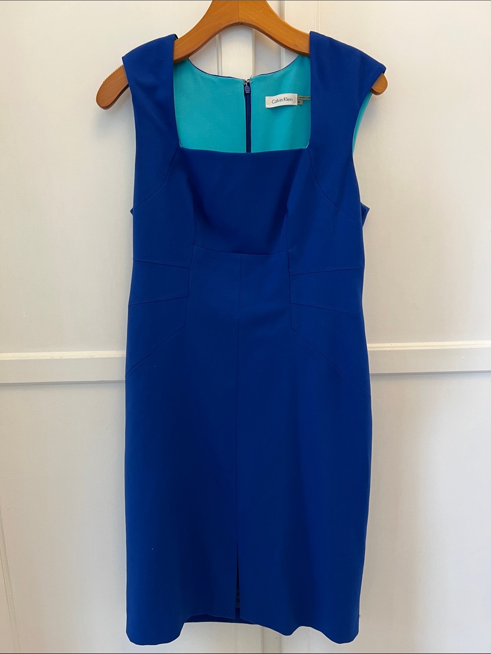 Calvin Klein Electric Blue Square Neck Sheath Midi Dress - Size 8